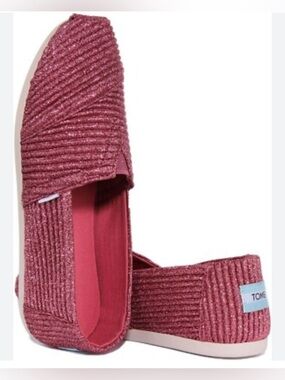 TOMS Glitter Ribbed Alpargata Slip-On Shoe - Red Metallic
